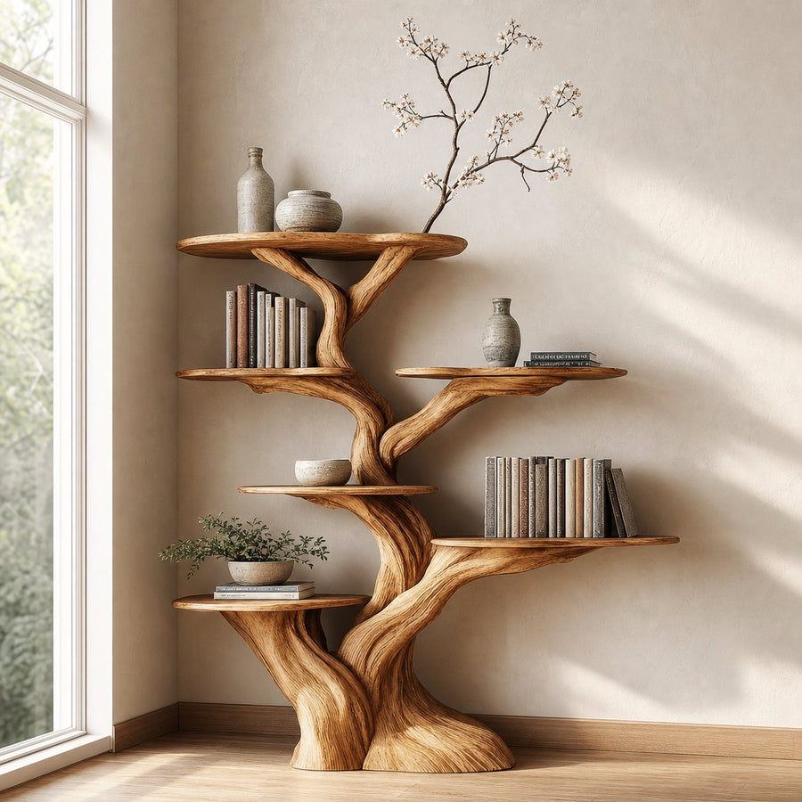 Rustic Unique Tree Bookshelf Bedroom Reading Nook