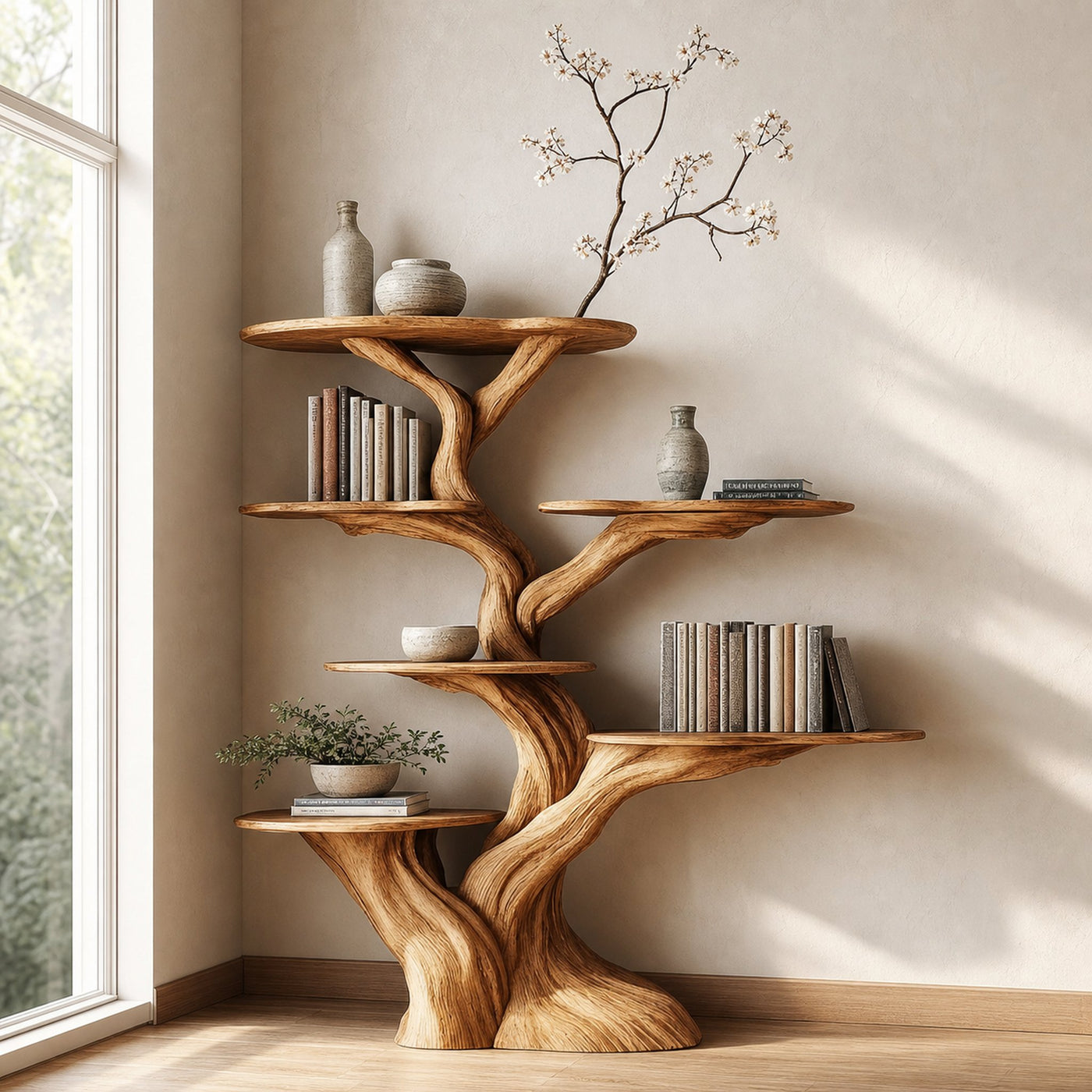 Rustic Unique Tree Bookshelf Bedroom Reading Nook