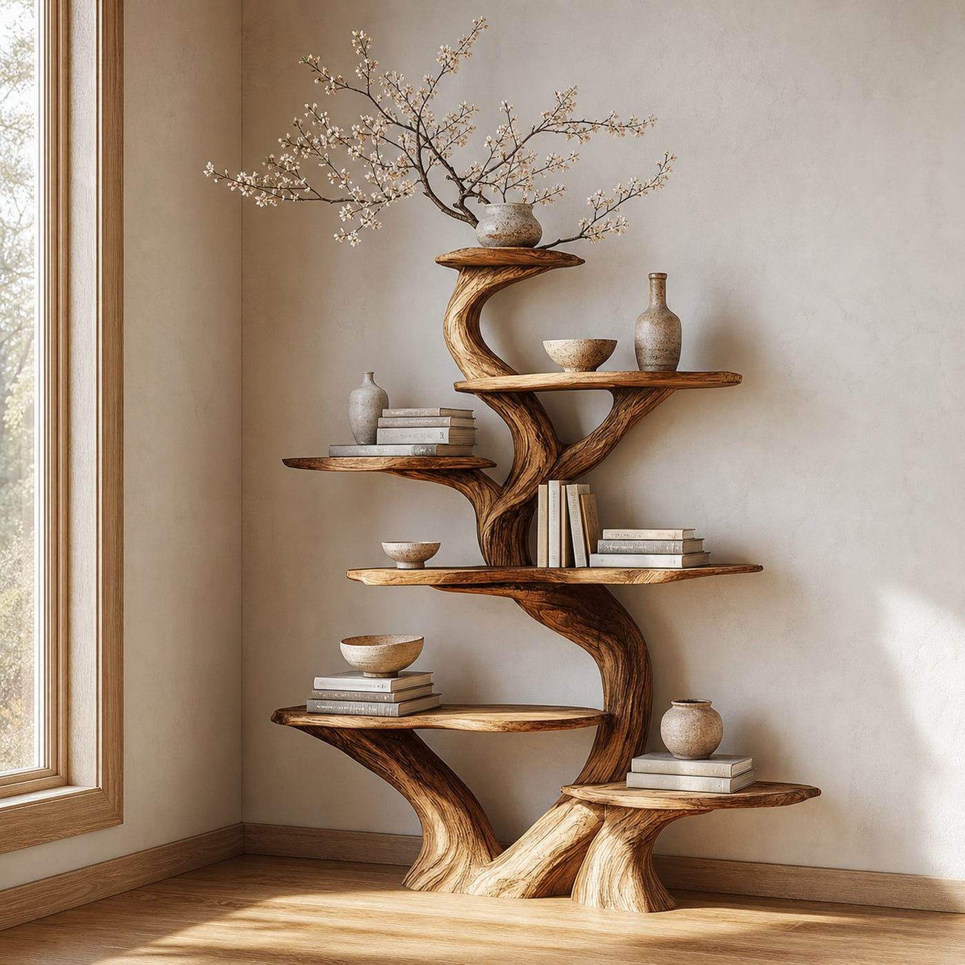 Rustic Unique Tree Bookshelf Living Room Home Decor