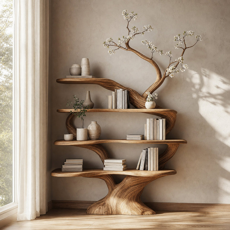 Rustic Unique Tree Bookshelf Living Room Large Organizer