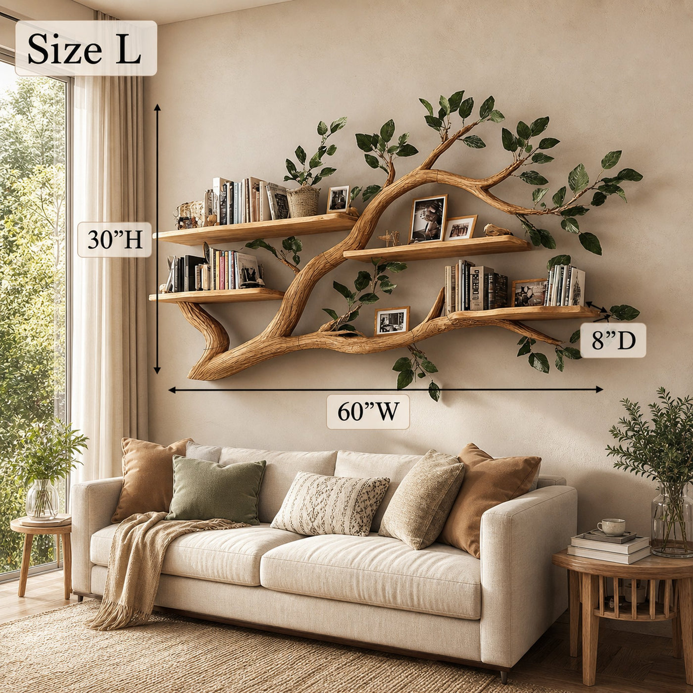 Rustic Wall Mounted Branch Bookshelf Living room - product view 6