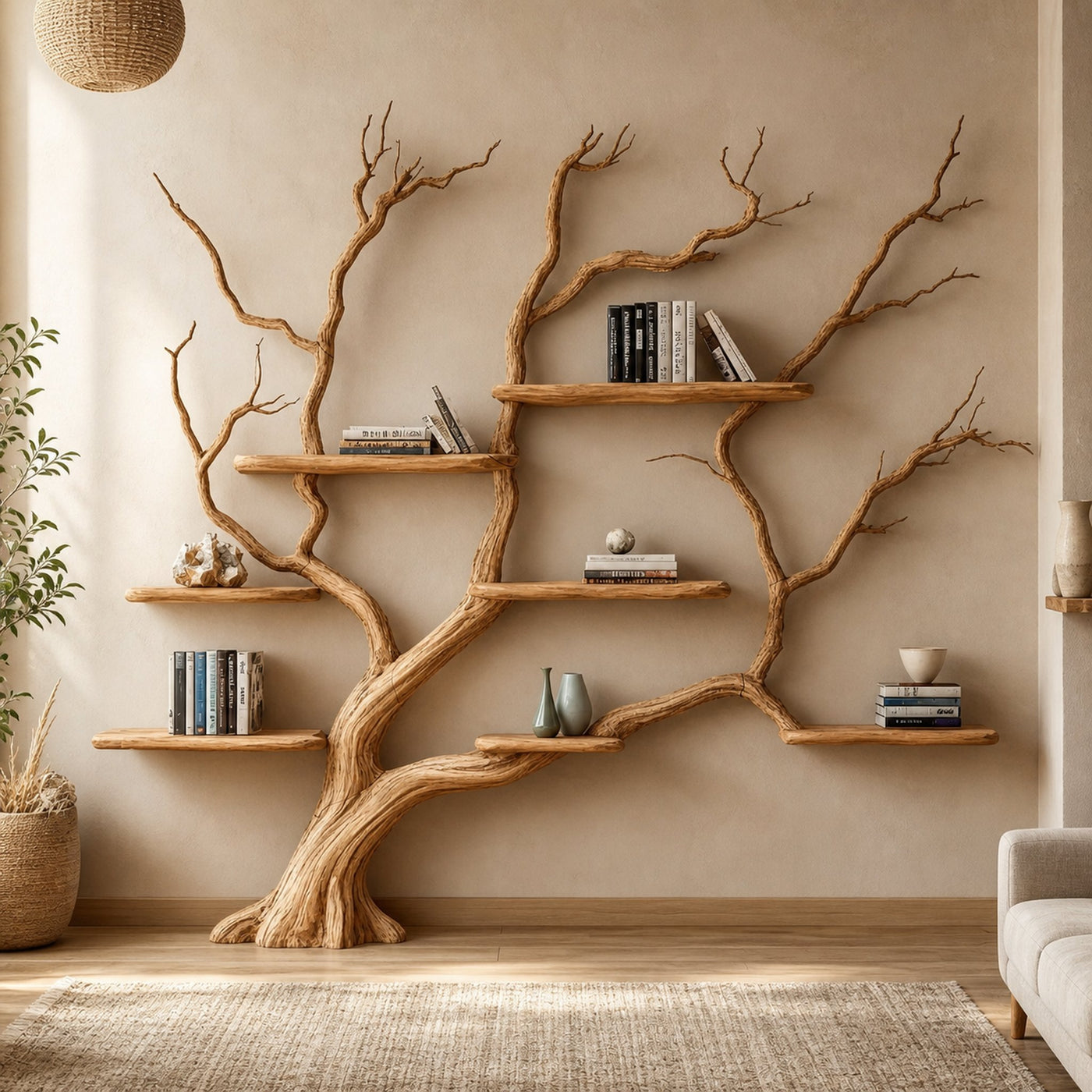 Rustic Wall Mounted Branch Tree For Living Room