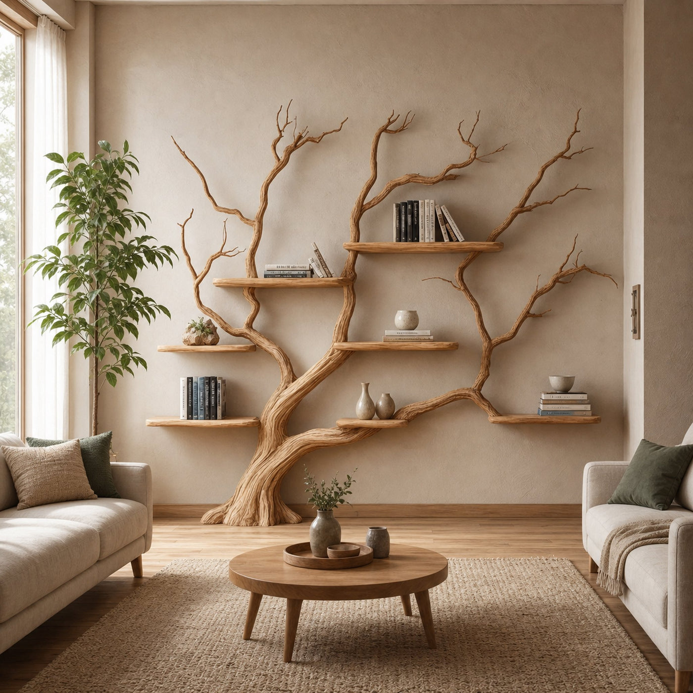 Rustic Wall Mounted Branch Tree For Living Room - product view 2