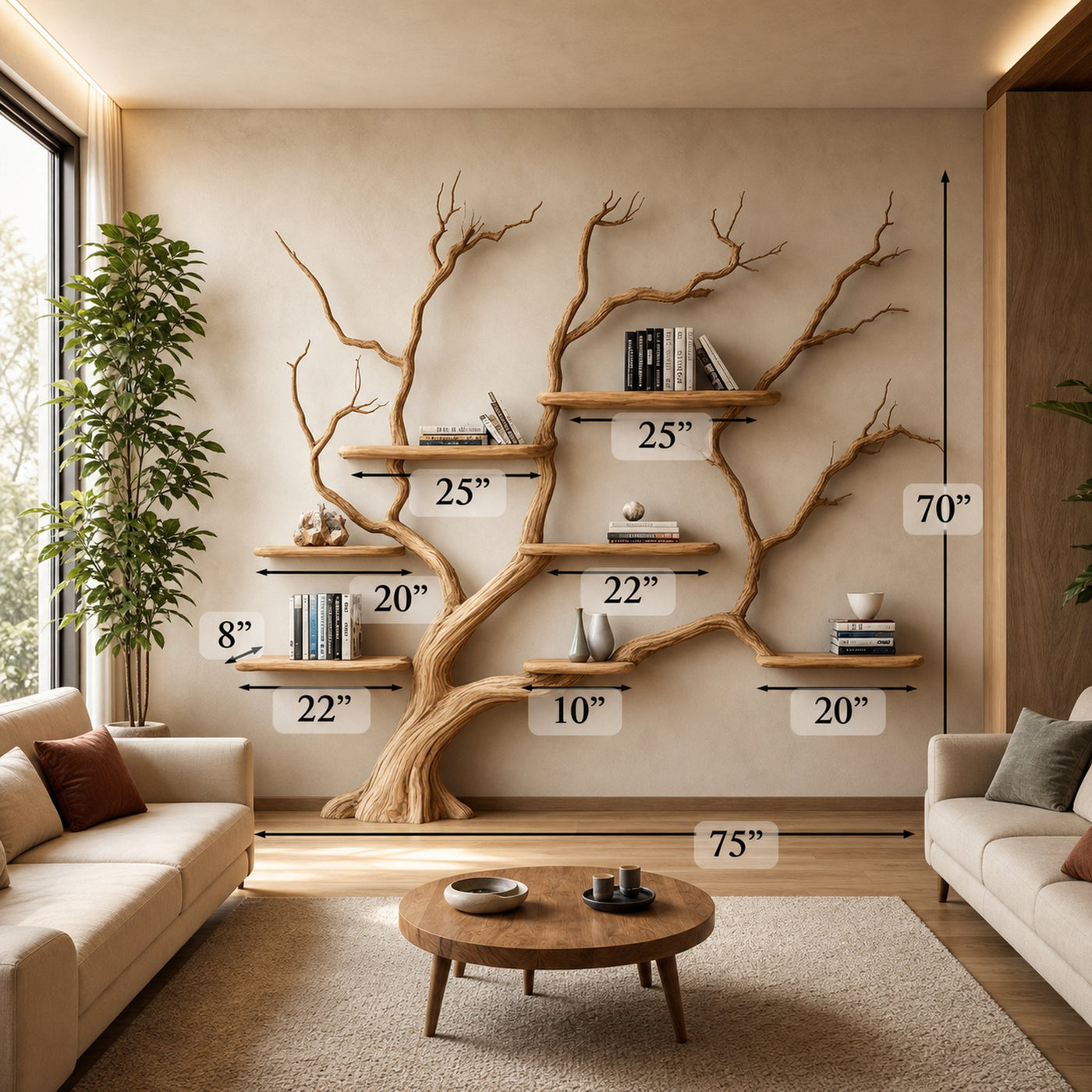 Rustic Wall Mounted Branch Tree For Living Room - product view 7