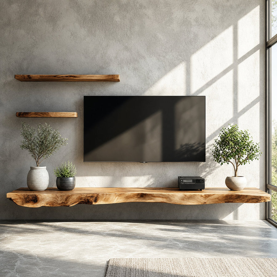 Rustic Wall Mounted TV Shelf For Living Room And Media Room