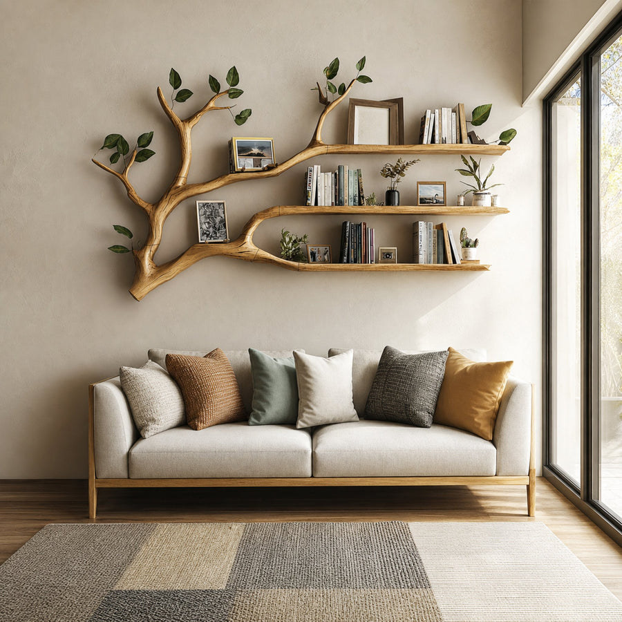 Rustic Wall Mounted Tree Bookshelf Living Room Or Bedroom
