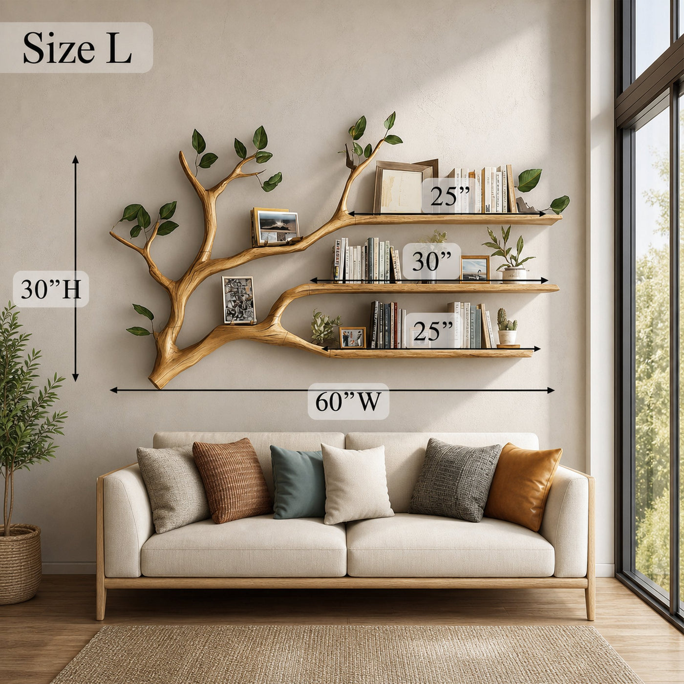 Rustic Wall Mounted Tree Bookshelf Living Room Or Bedroom - product view 6