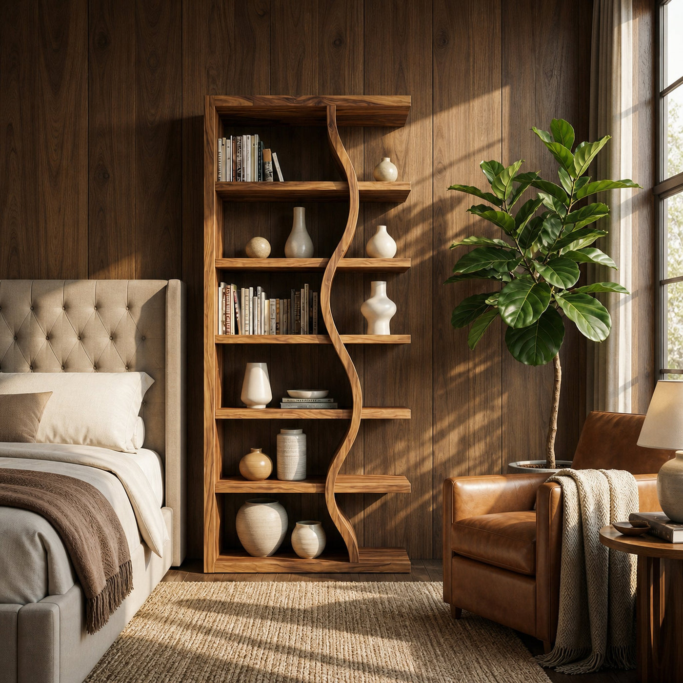 Rustic Wave Bookshelf For Living Room And Studio - product view 6