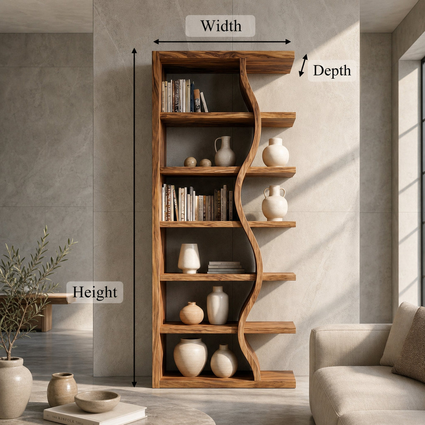Rustic Wave Bookshelf For Living Room And Studio - product view 7