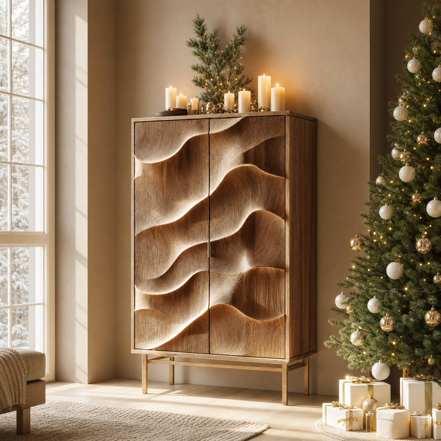 Rustic Wave Cabinet Living Room Decor