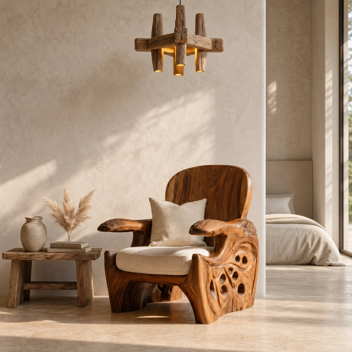 Rustic Wooden Armchair For Living Room Lounge Seating And Home Decor
