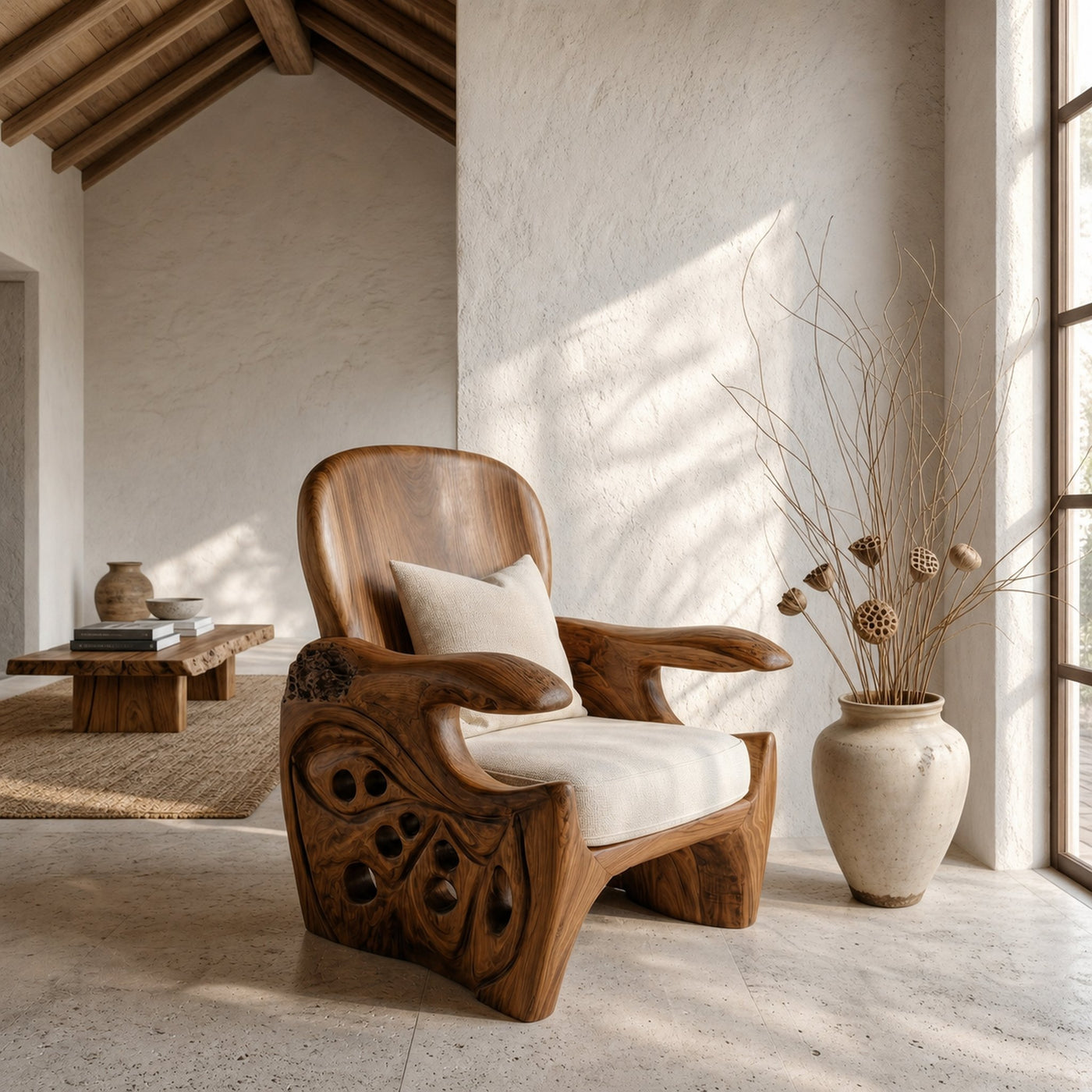 Rustic Wooden Armchair For Living Room Lounge Seating And Home Decor - product view 2