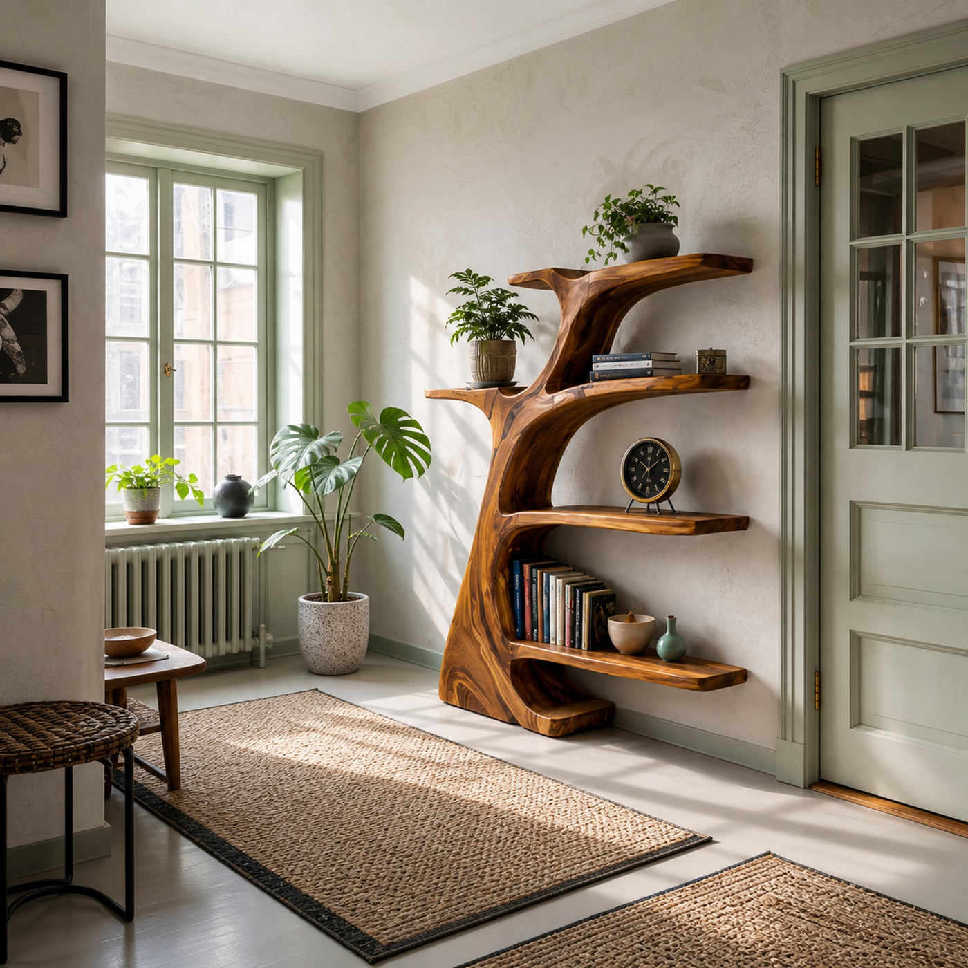 Rustic Wooden Curved Bookshelf Tree Design For Living Room - product view 6