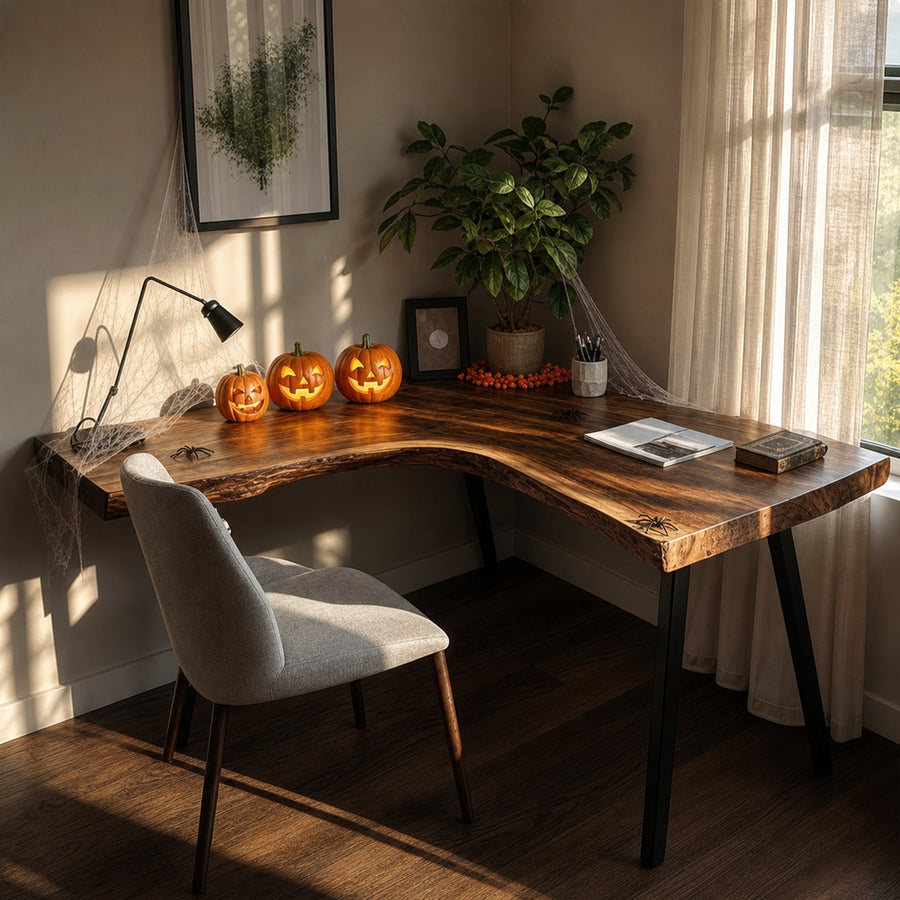 Rustic Wooden Live Edge Desk Halloween Decor Home Office