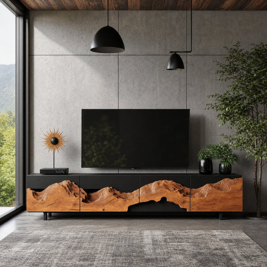 Rustic Wooden TV Cabinet For Living Room Setup