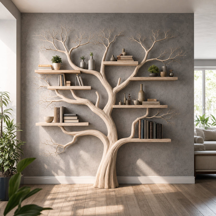 Rustic Wooden Tree Bookshelf For Bedroom Or Living Room