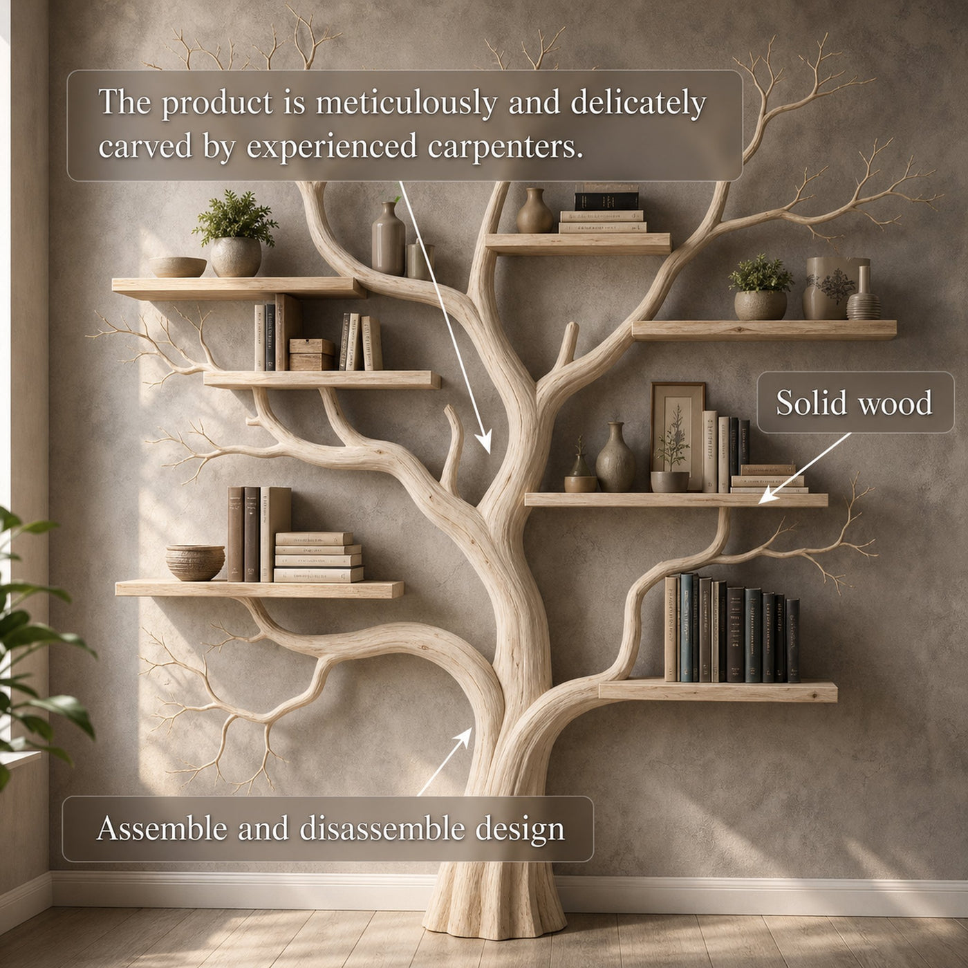 Rustic Wooden Tree Bookshelf For Bedroom Or Living Room - product view 3