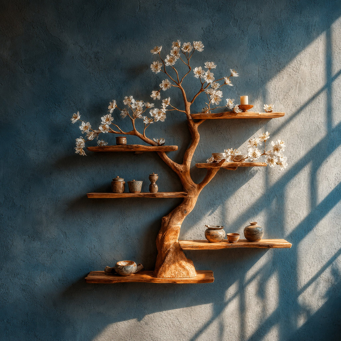 Rustic Wooden Tree Shelf Floating Wall Display Living Decor