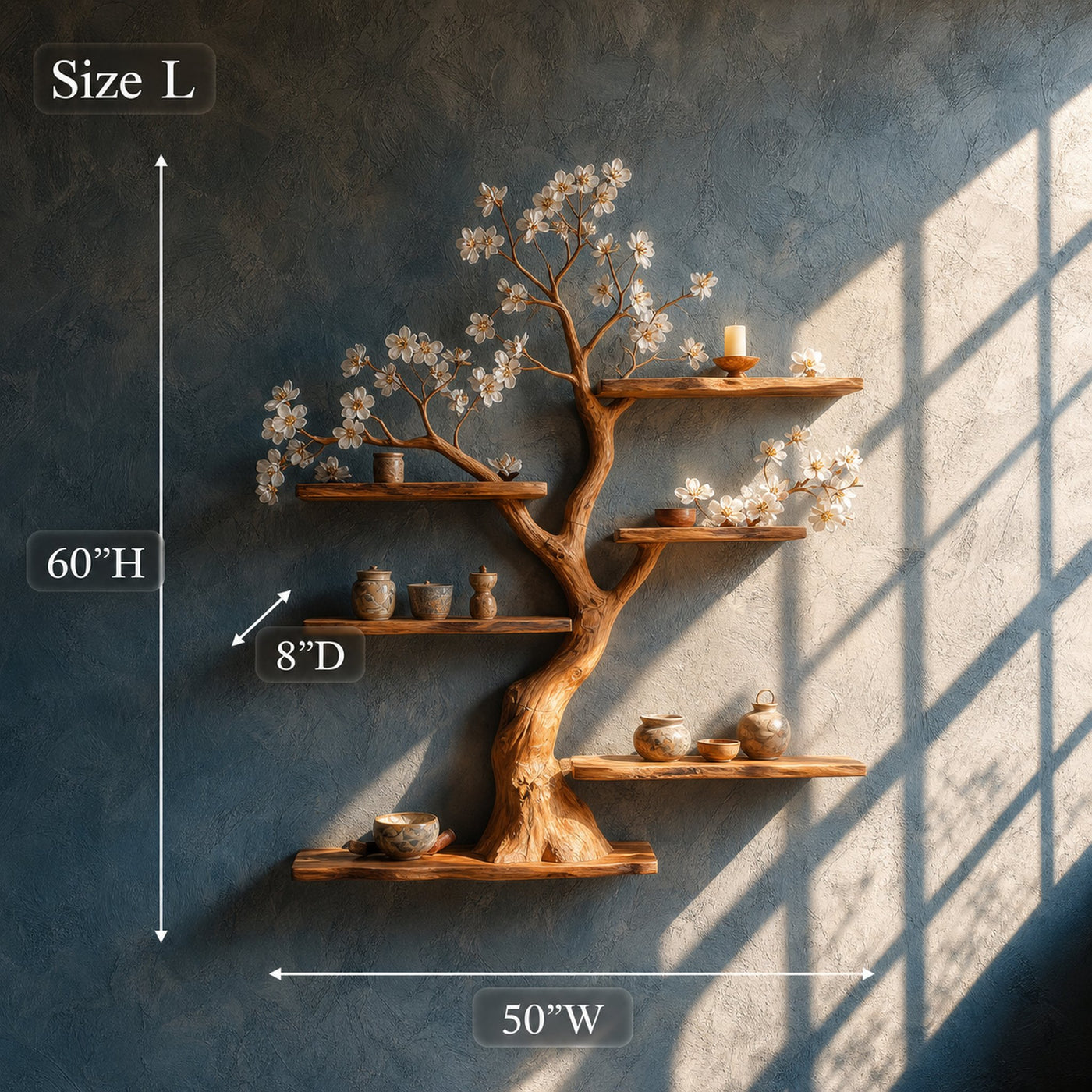 Rustic Wooden Tree Shelf Floating Wall Display Living Decor - product view 6
