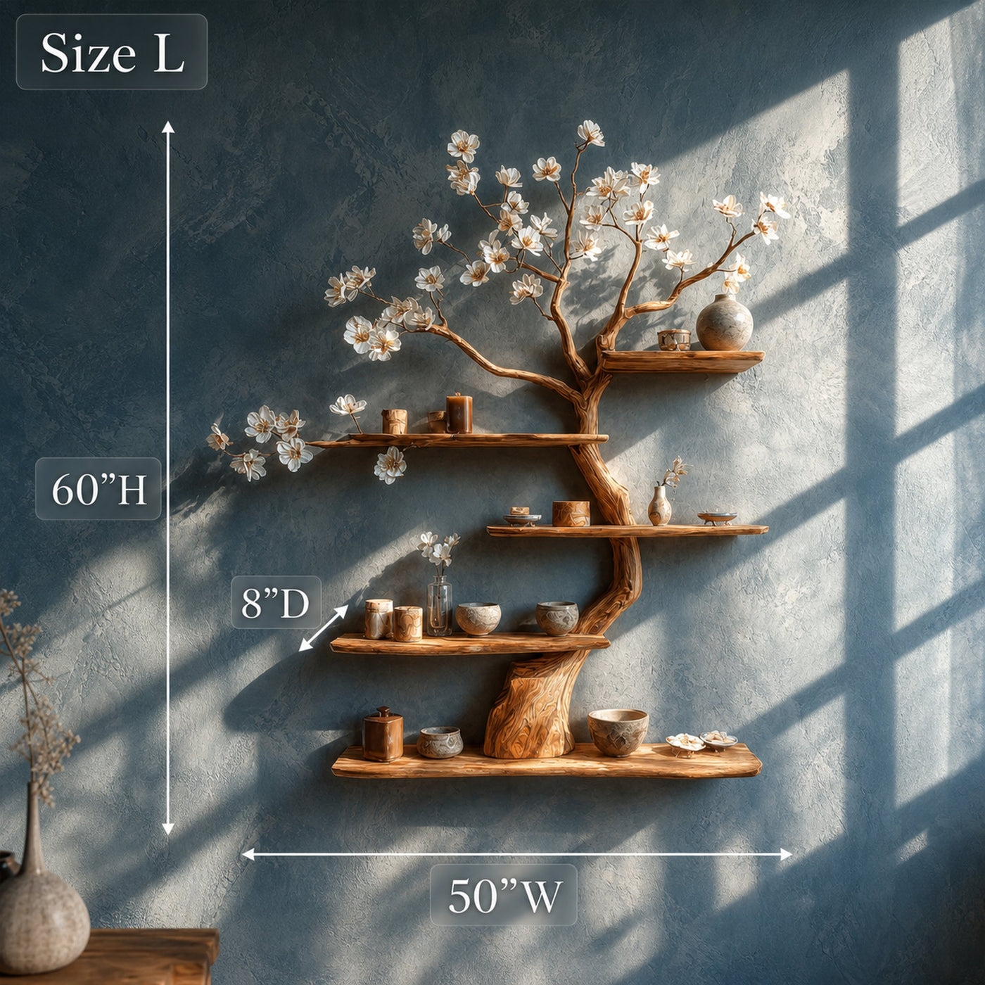 Rustic Wooden Tree Shelf Solid Wood Wall Accent Home Decor - product view 6