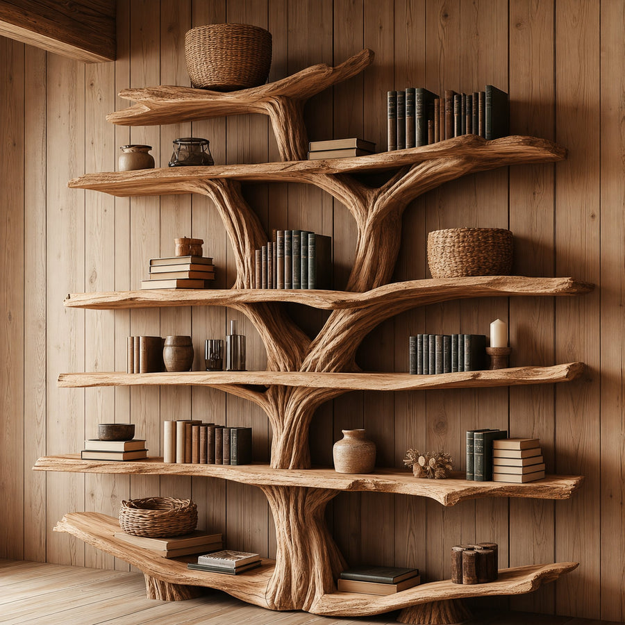 Rustic Wooden Tree Shelf – Perfect Book Storage & Nature-Inspired Decor