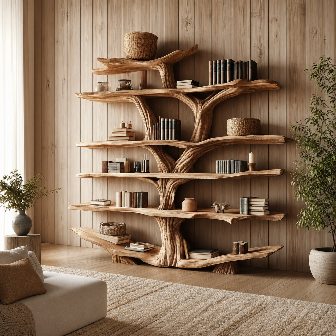 Rustic Wooden Tree Shelf – Perfect Book Storage & Nature-Inspired Decor - product view 2