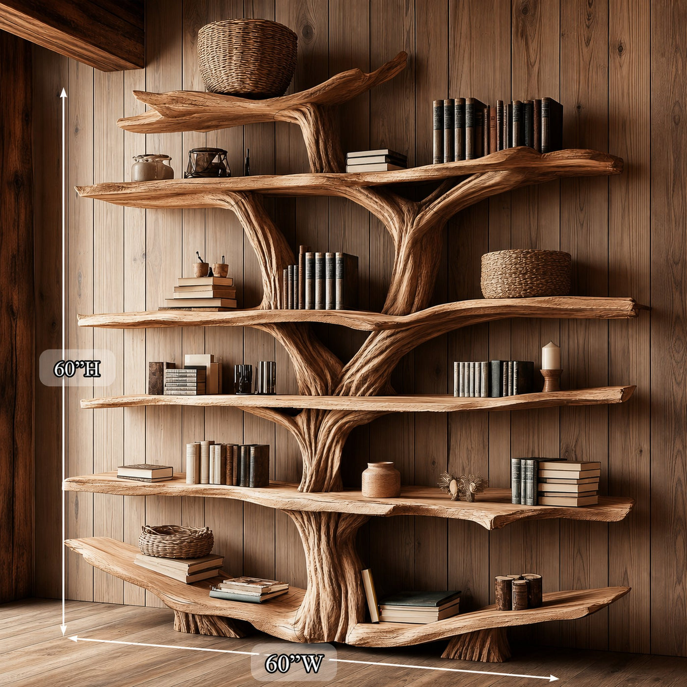 Rustic Wooden Tree Shelf – Perfect Book Storage & Nature-Inspired Decor - product view 4