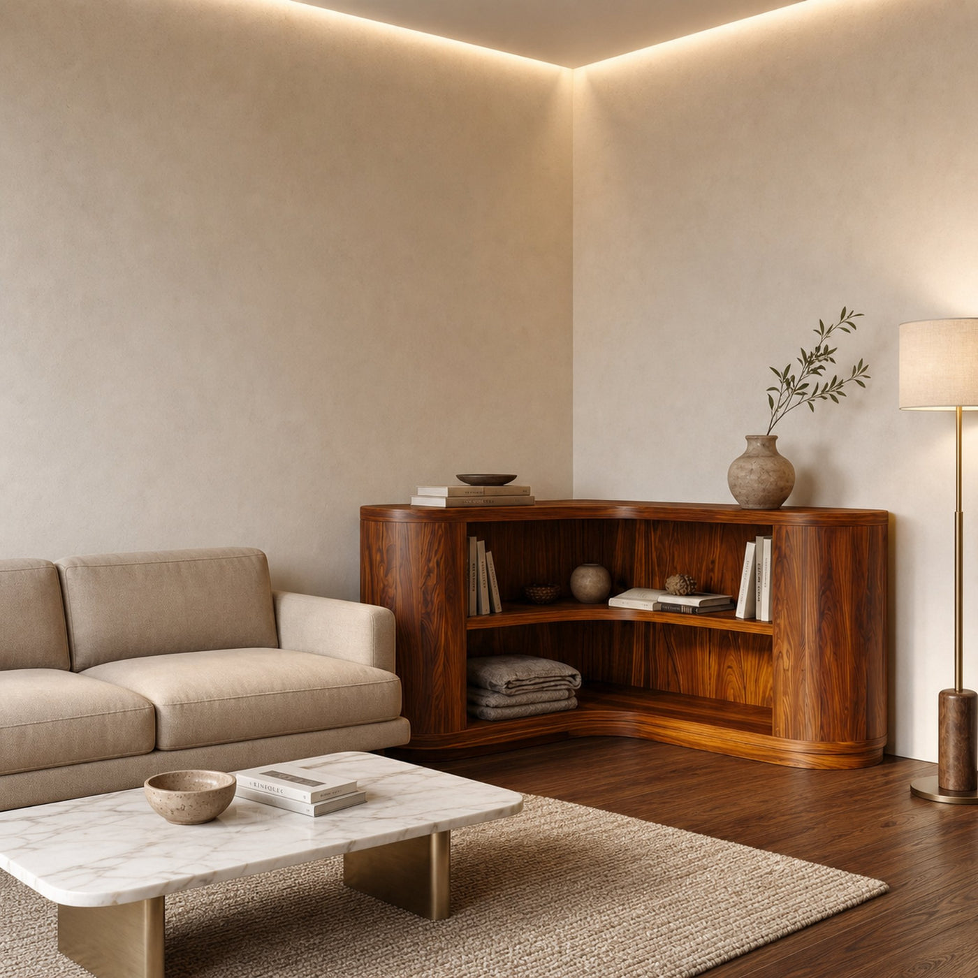Scandinavian Corner Bookshelf With Simple Wooden Structure For Living Room - product view 6