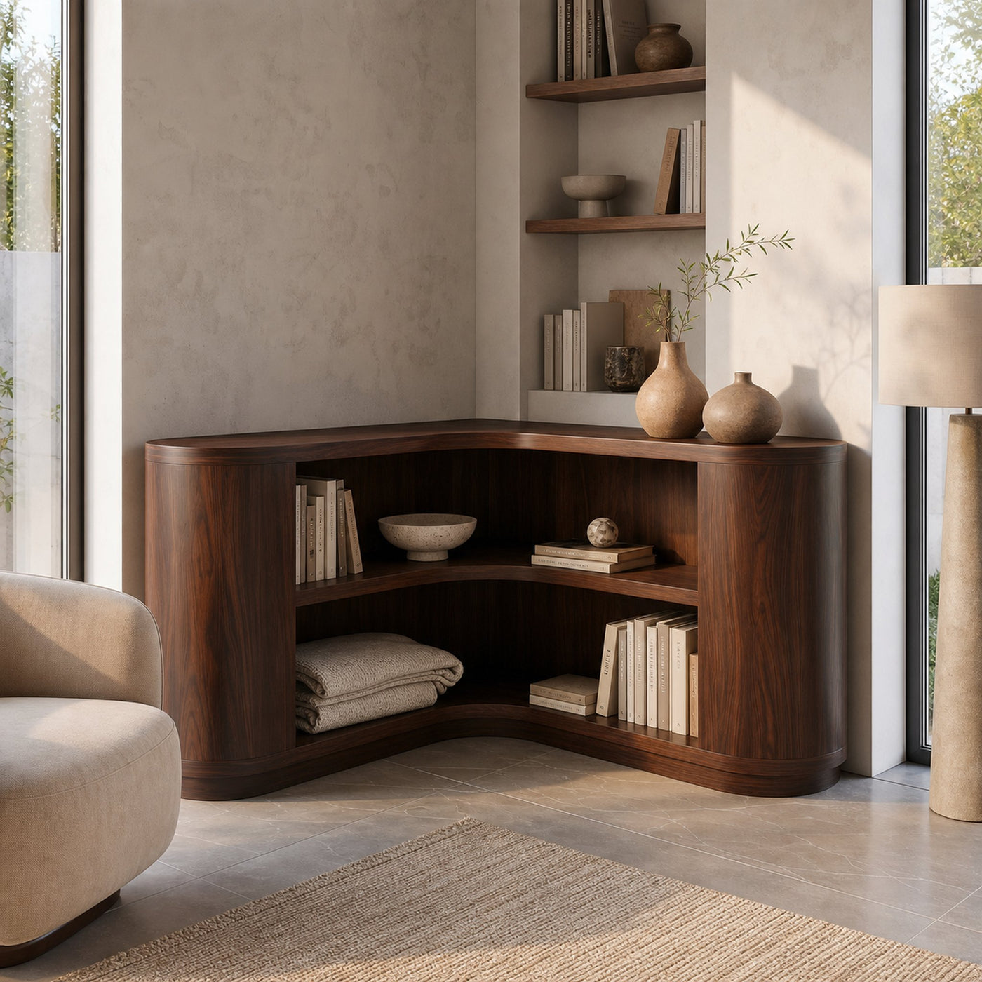 Scandinavian Corner Bookshelf With Simple Wooden Structure For Living Room - product view 7