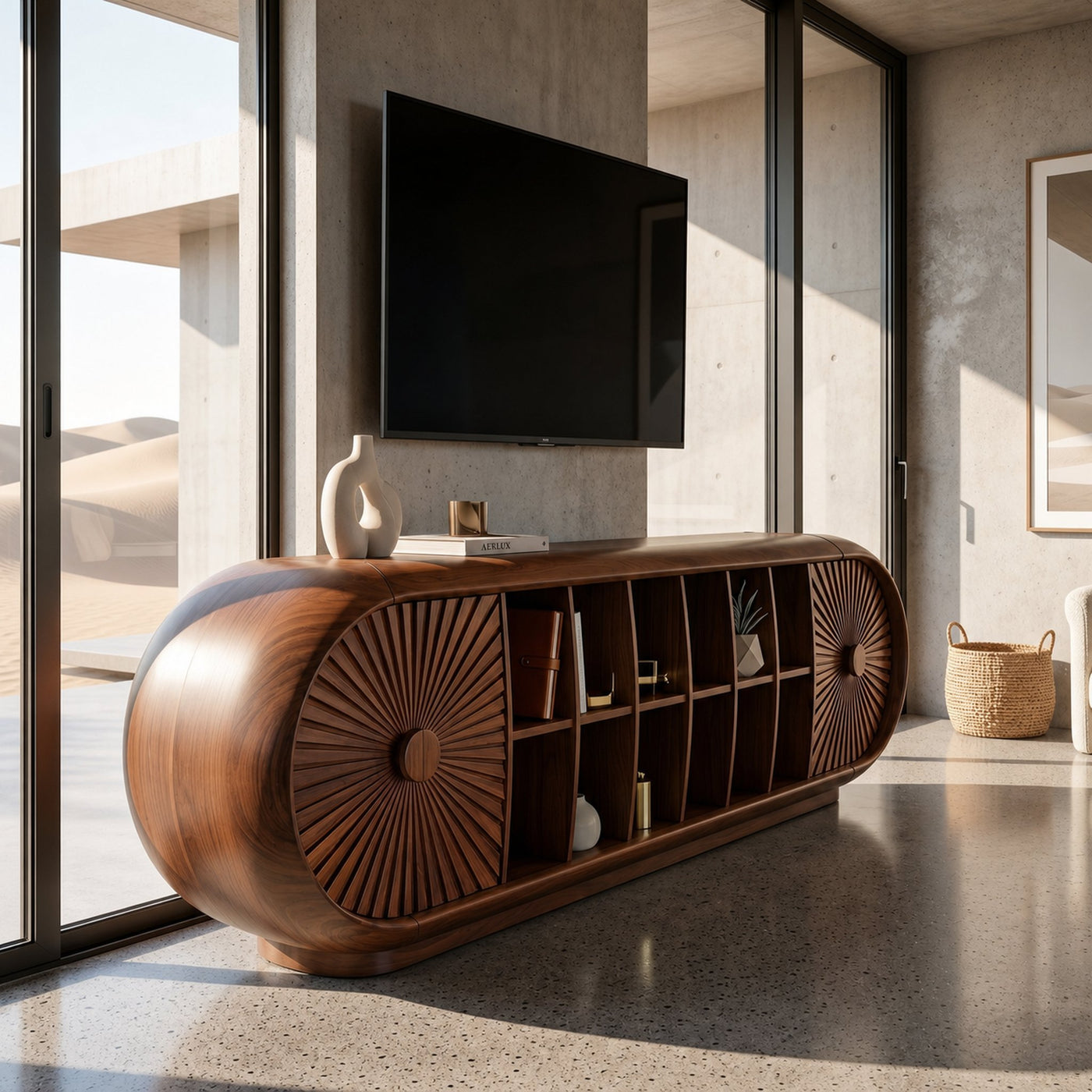 Scandinavian Organic TV Cabinet For Coastal Interior Space - product view 6