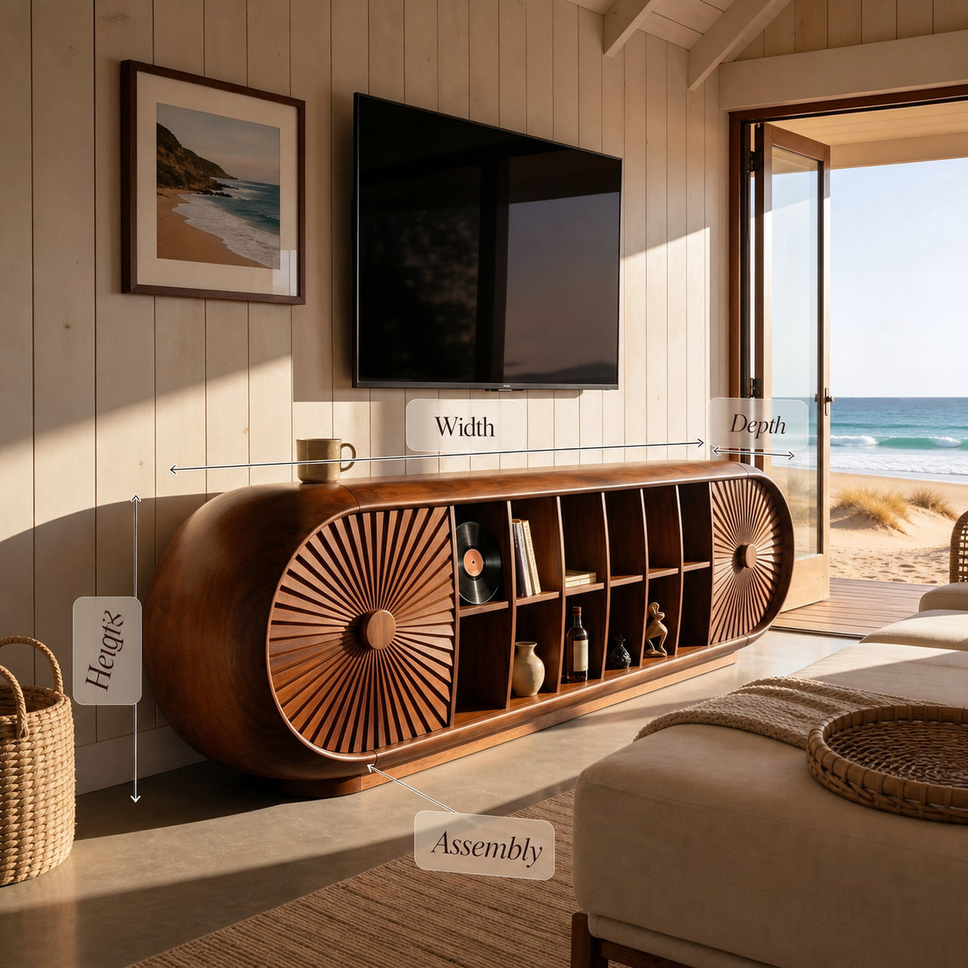 Scandinavian Organic TV Cabinet For Coastal Interior Space - product view 8