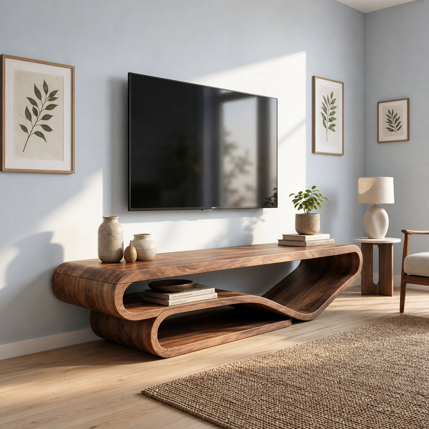 Scandinavian Sculpted TV Console For Living Space