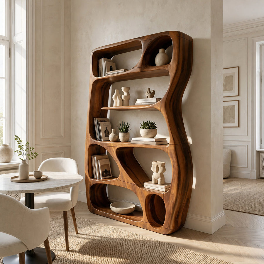 Scandinavian Sculptural Bookshelf Storage Organizer For Living Room