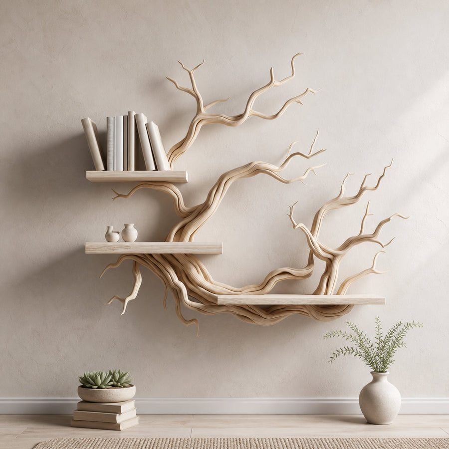 Scandinavian Style Tree Bookshelf Driftwood For Holiday Atmosphere