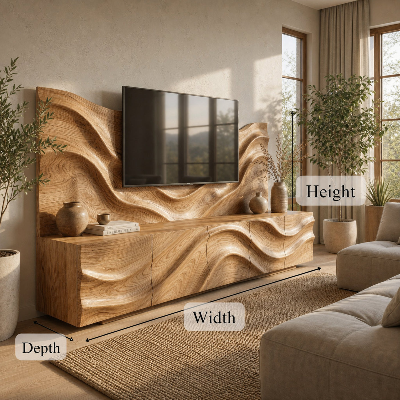 Scandinavian TV Cabinet And Wood Wall Panel Set Living Room Furniture - product view 6