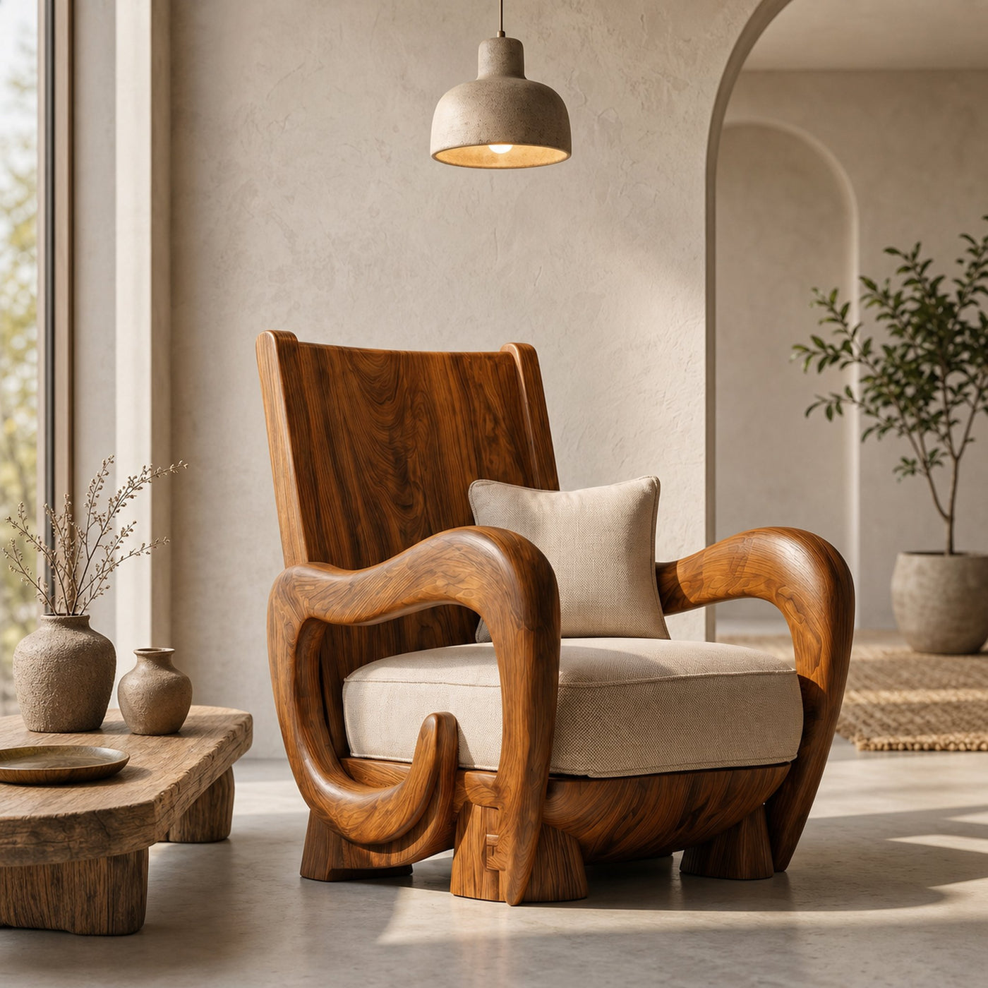 Scandinavian Wooden Armchair For Living Room Cozy Lounge Seating - product view 6