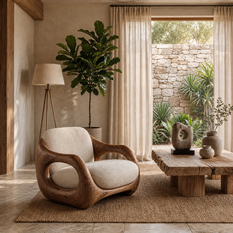 Sculptural Armchair Nature Inspired Wood Design For Living Room