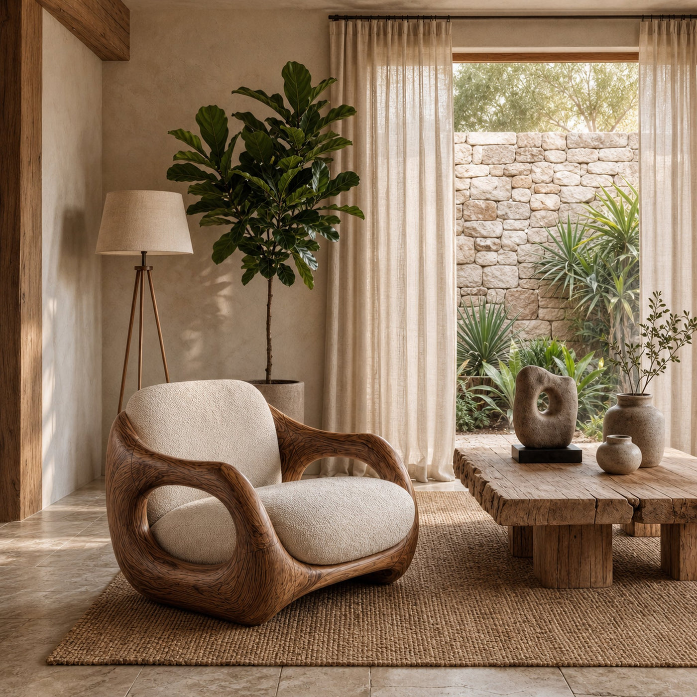 Sculptural Armchair Nature Inspired Wood Design For Living Room
