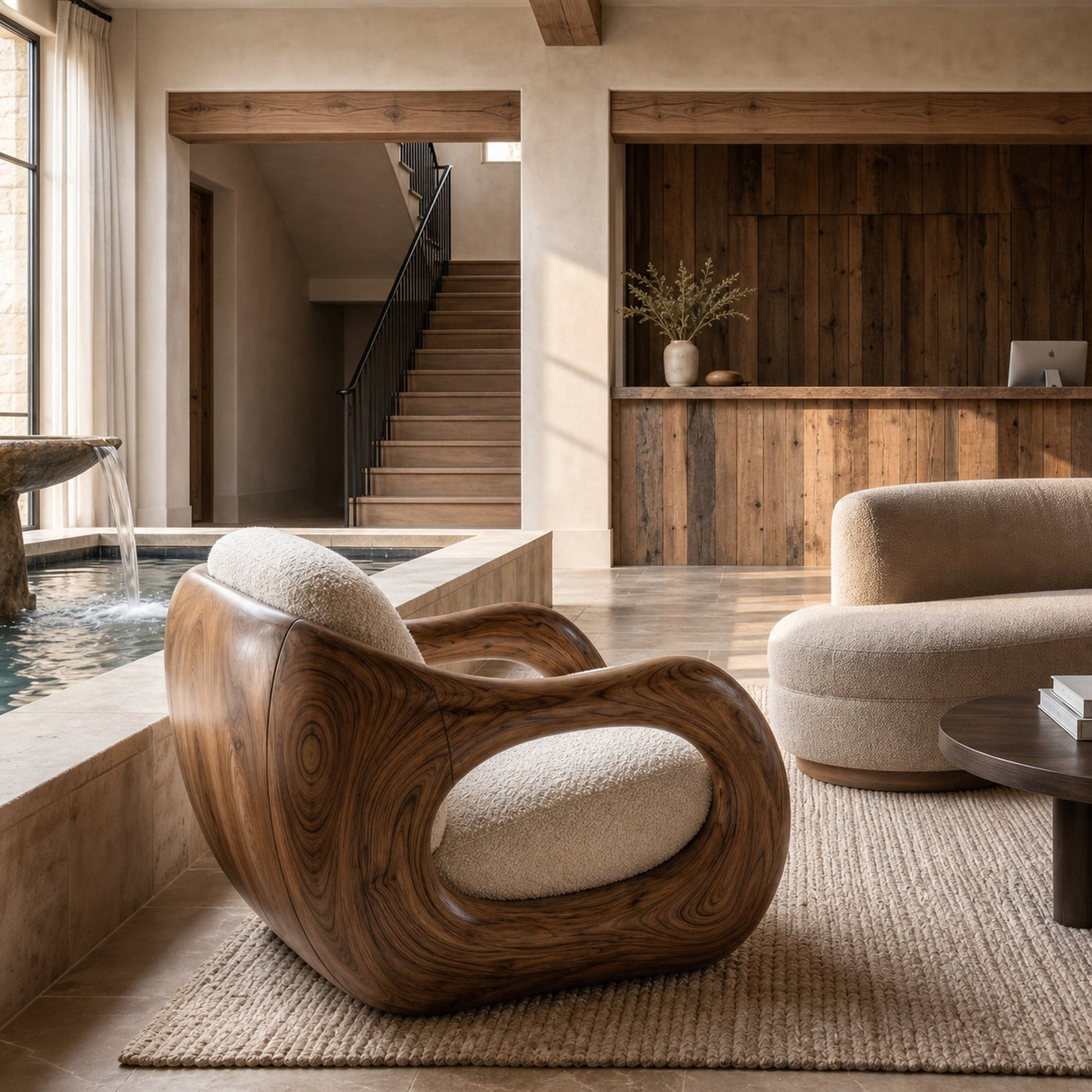 Sculptural Armchair Nature Inspired Wood Design For Living Room - product view 2
