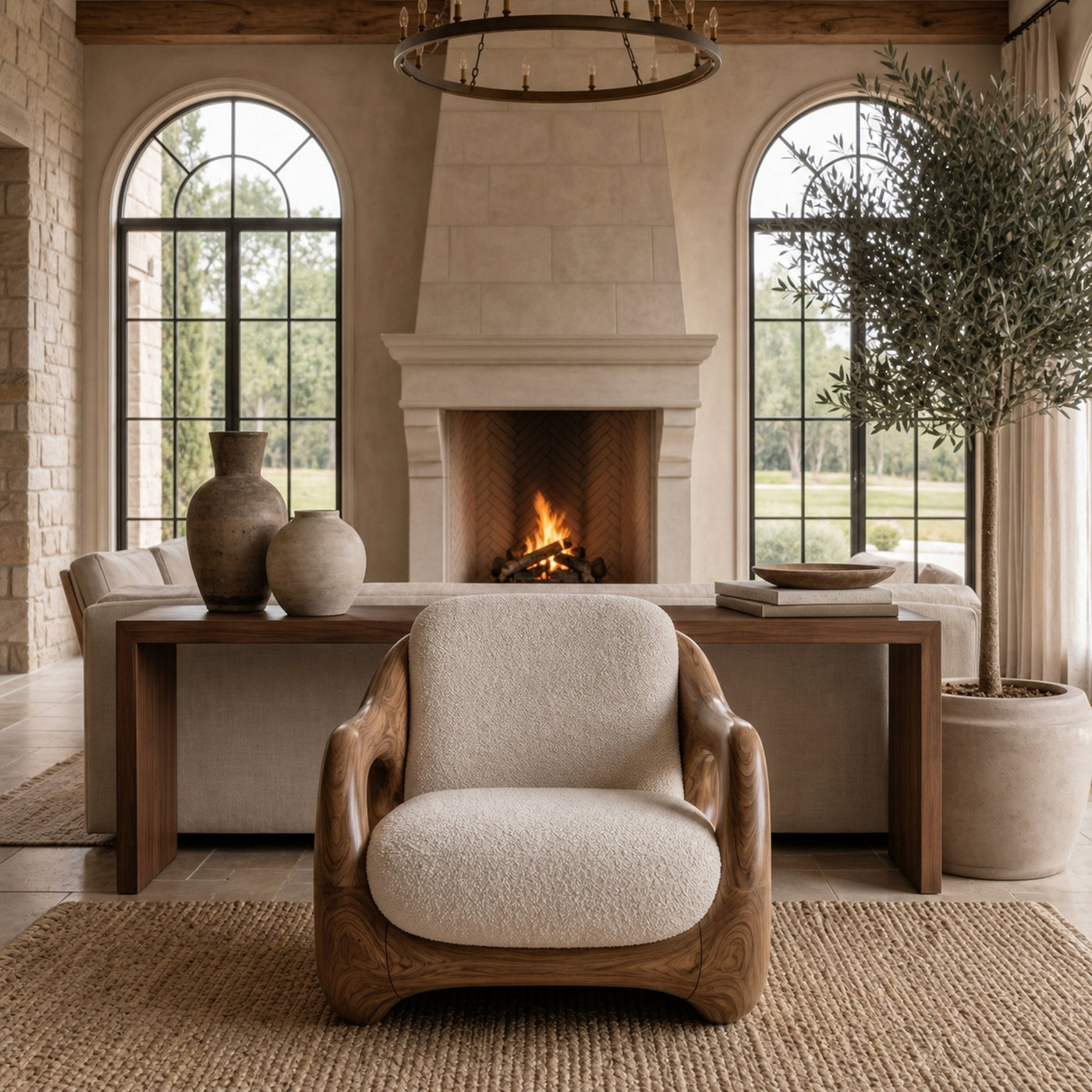 Sculptural Armchair Nature Inspired Wood Design For Living Room - product view 3