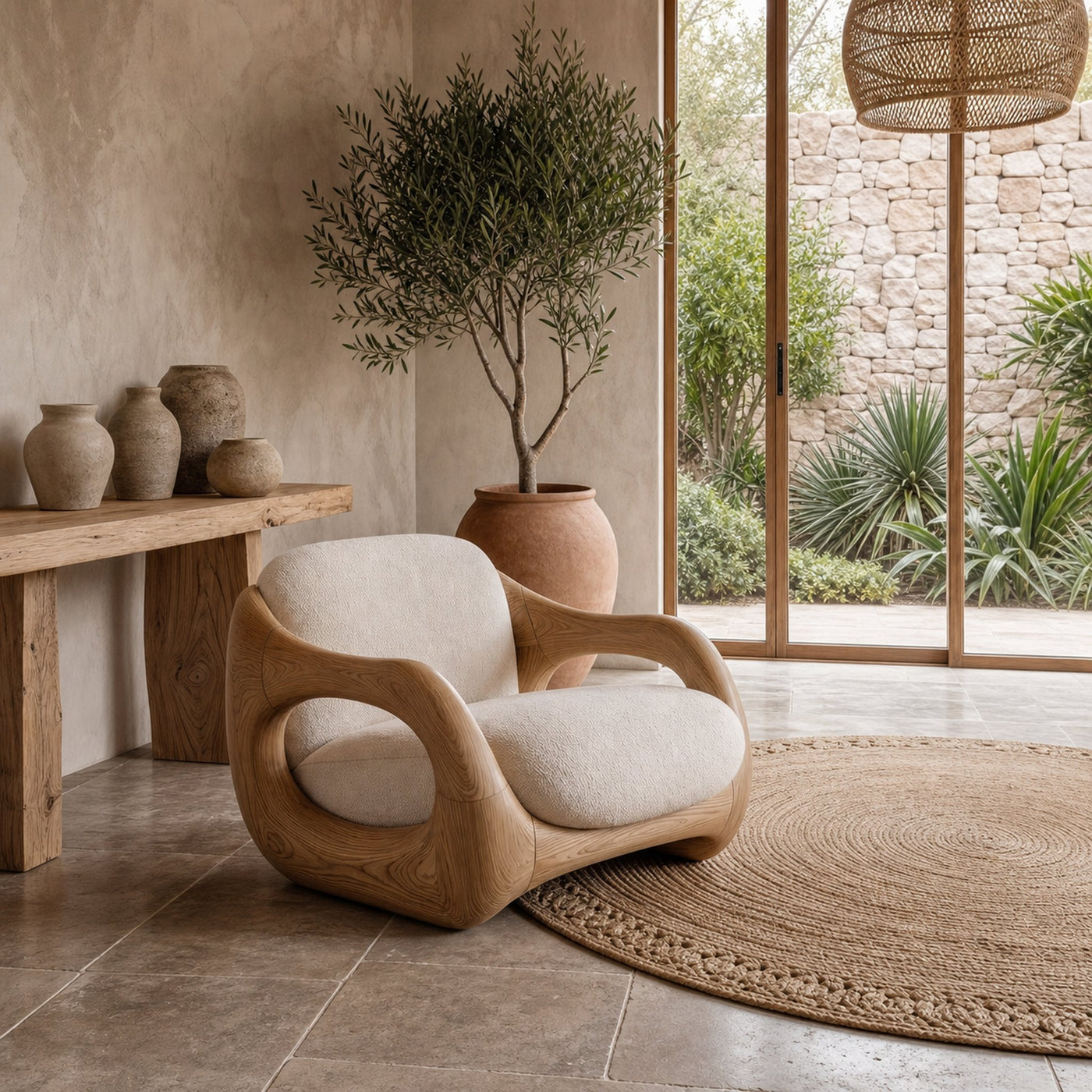 Sculptural Armchair Nature Inspired Wood Design For Living Room - product view 5