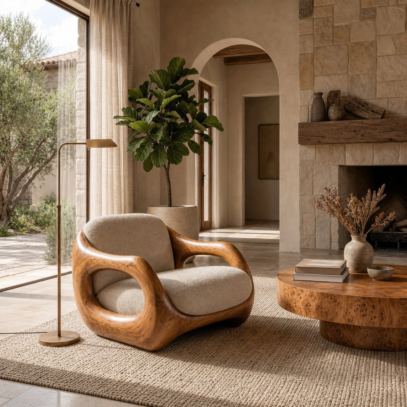 Sculptural Armchair Nature Inspired Wood Design For Living Room - product view 6