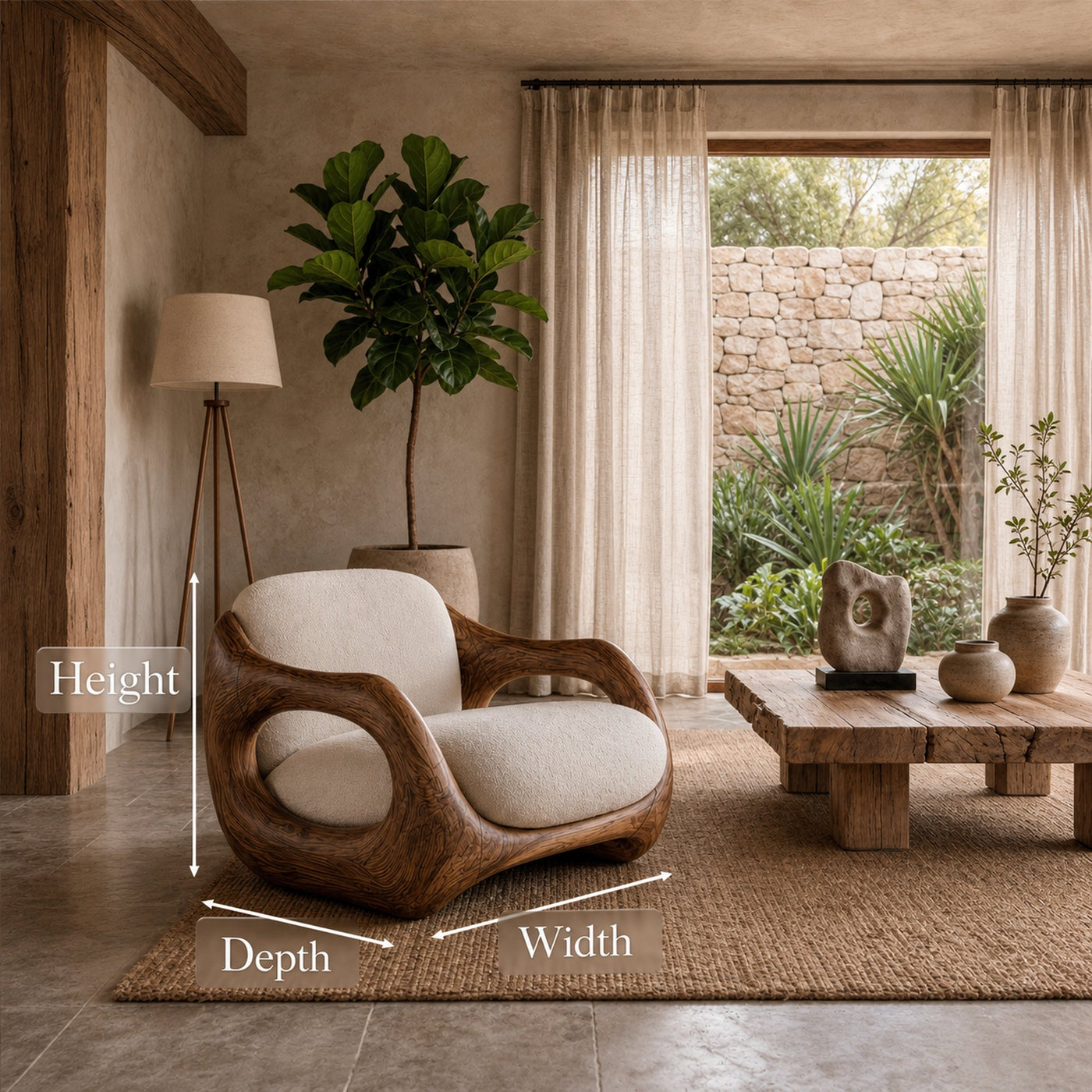 Sculptural Armchair Nature Inspired Wood Design For Living Room - product view 8
