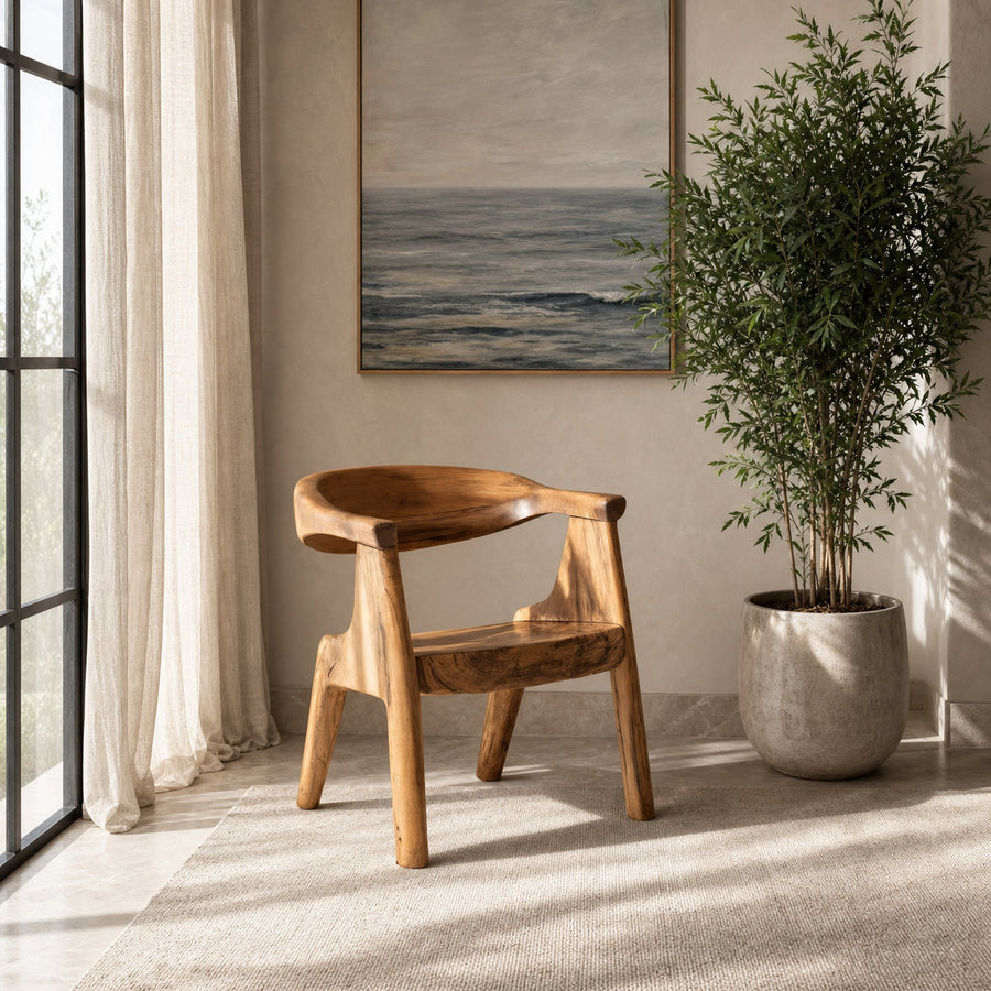 Sculptural Armchair With Curved Backrest For Living Room