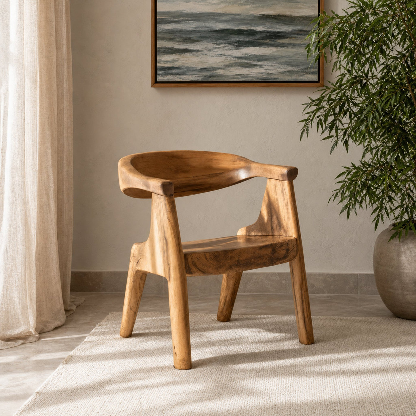 Sculptural Armchair With Curved Backrest For Living Room - product view 2