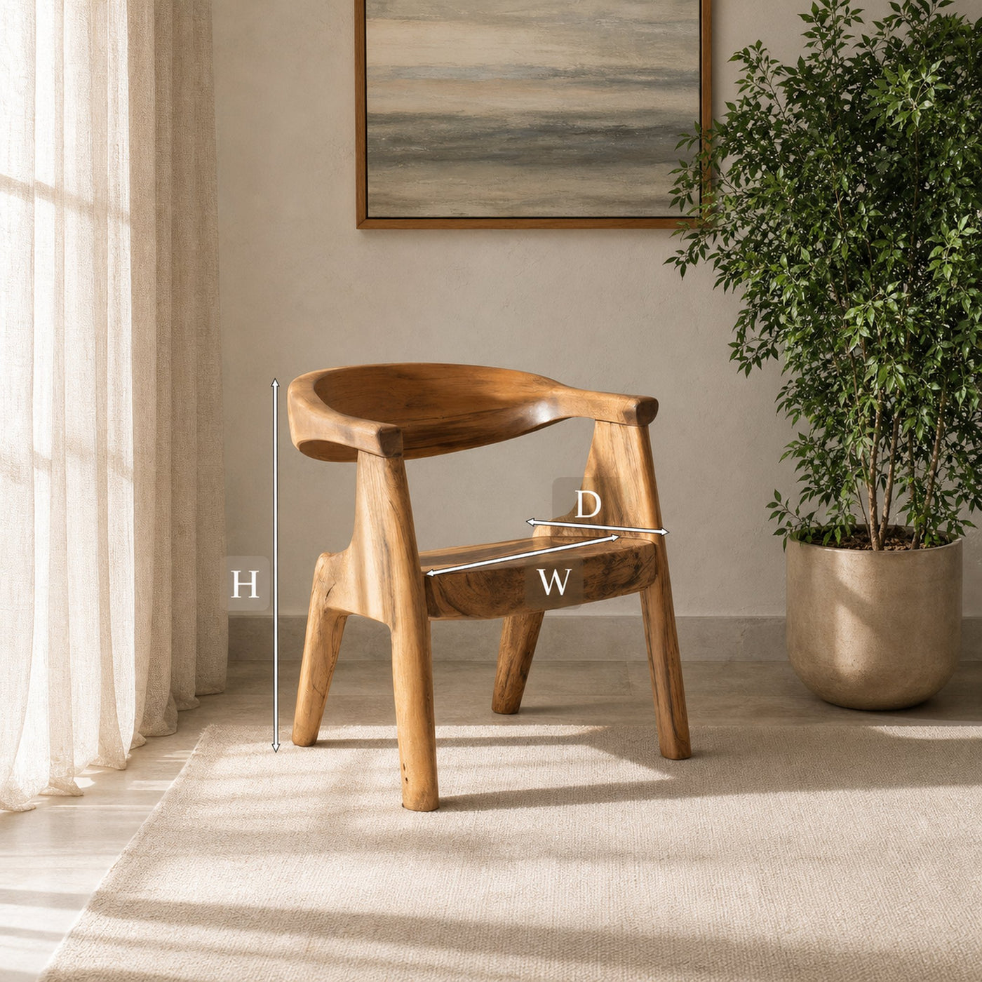 Sculptural Armchair With Curved Backrest For Living Room - product view 7