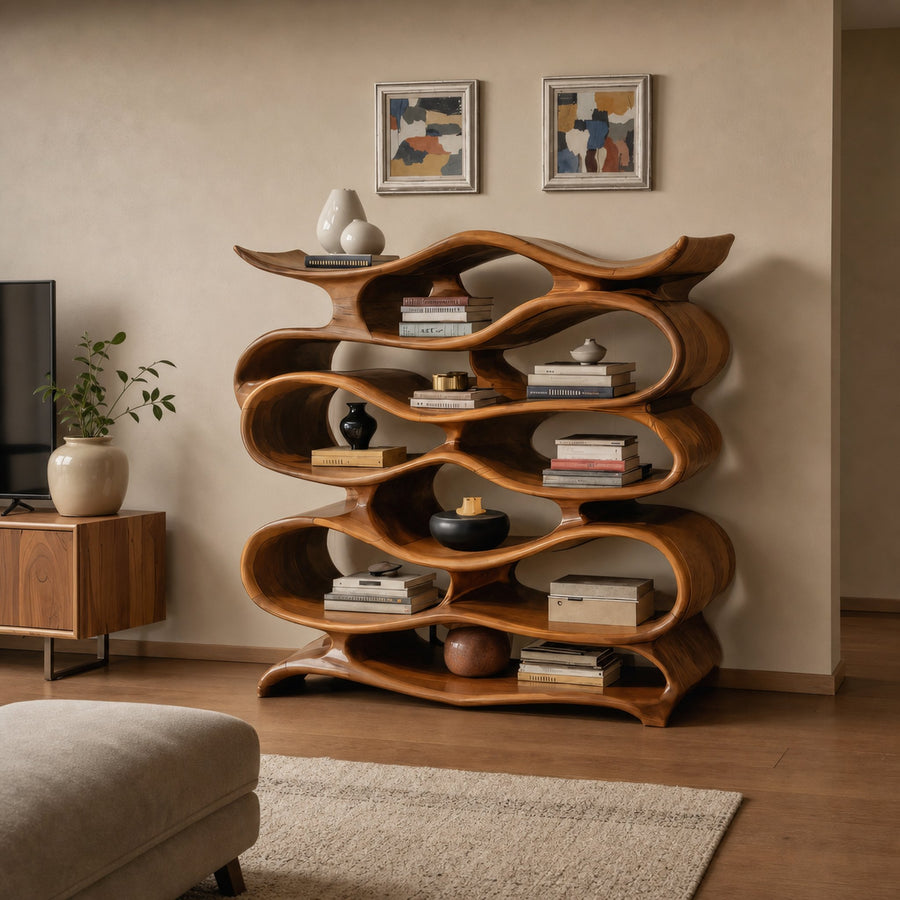 Sculptural Bookshelf Cabinet For Living Room And Office