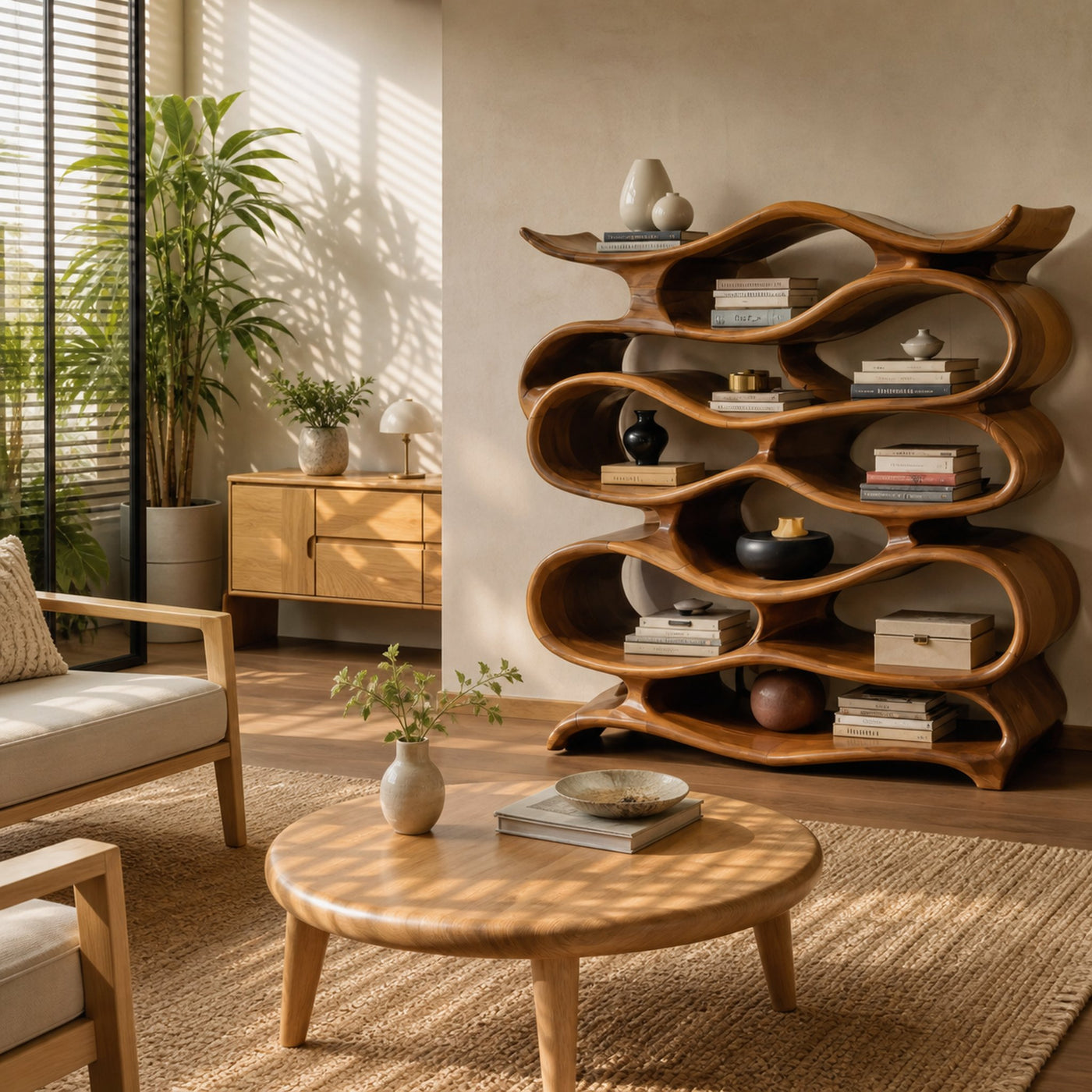 Sculptural Bookshelf Cabinet For Living Room And Office - product view 3