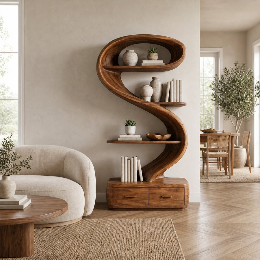 Sculptural Bookshelf For Living Room Library