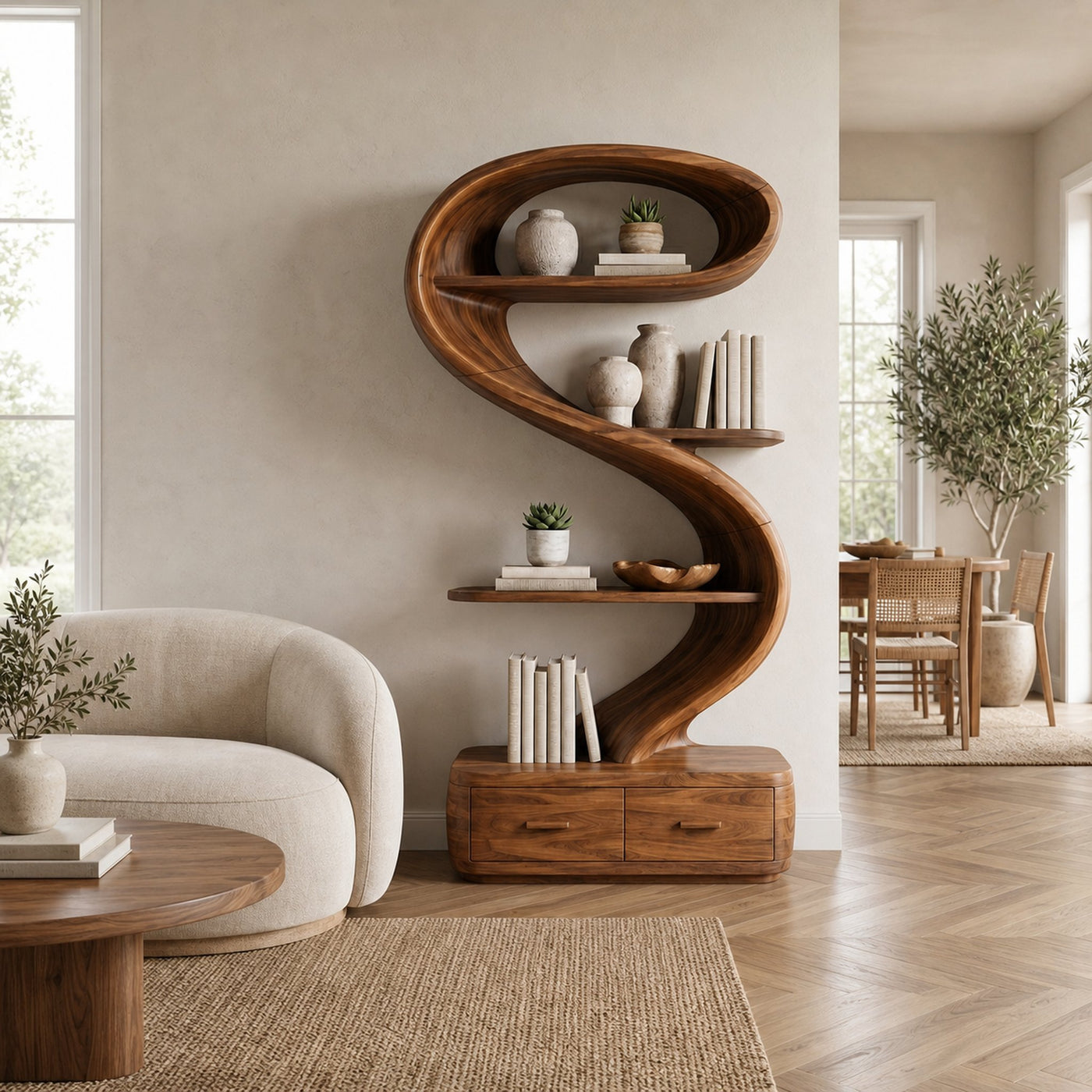 Sculptural Bookshelf For Living Room Library